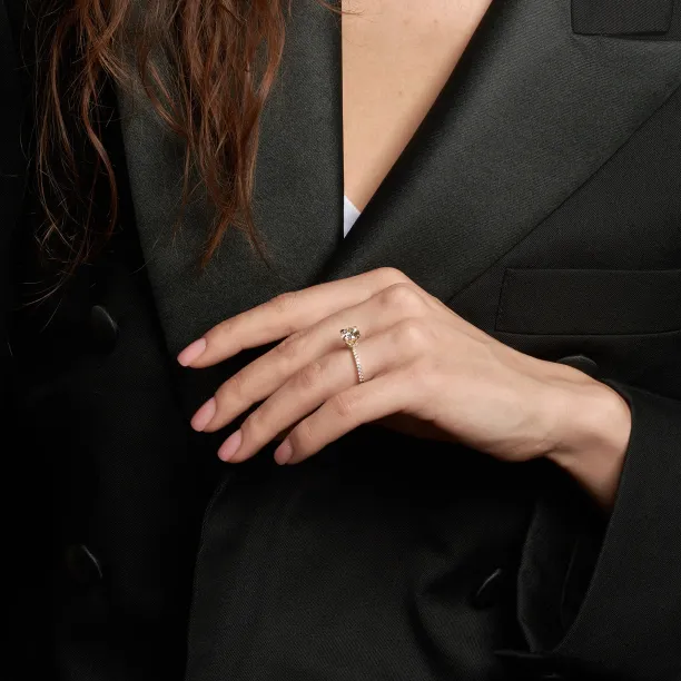 ARABELLA lab grown diamond engagement ring worn on a hand