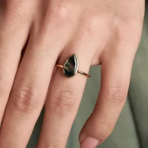 Gold ring with pear moss agate XENIA Thumbnail