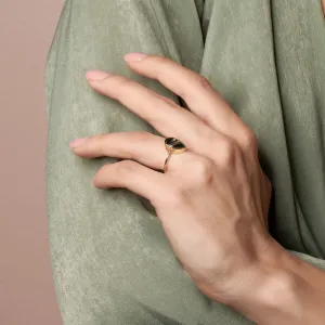 Gold ring with pear moss agate XENIA Thumbnail