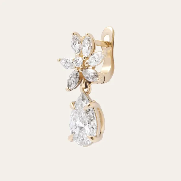 Side detail of a MARISSA gold dangle earring with lab-grown diamonds