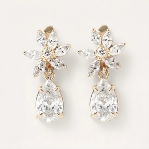 MARISSA dangle gold earrings with lab-grown diamonds, shown as a pair