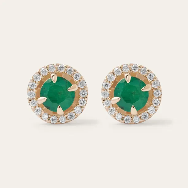 MOLLY minimalist emerald and diamond earrings, pair shown from the front