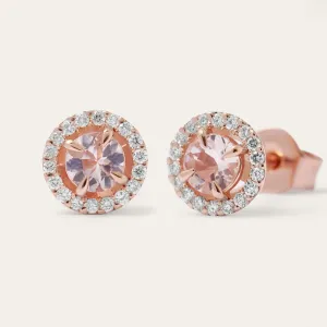 Close-up of NELLY gold earrings with faceted morganites and diamond surrounds