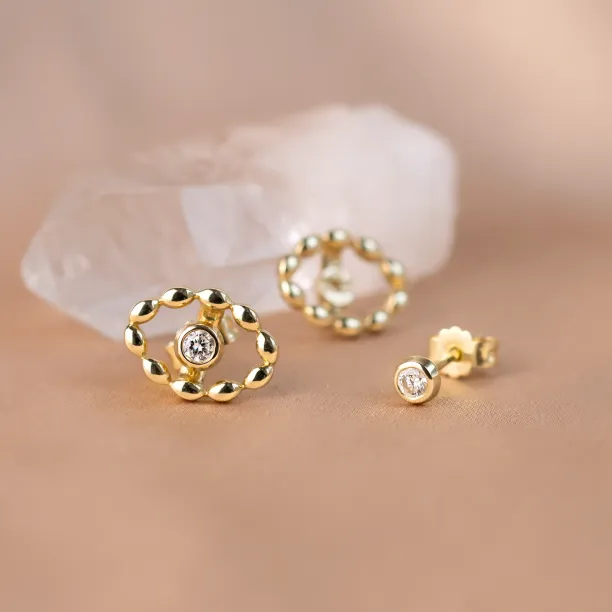 Modulární zlaté náušnice markýz s lab grown diamanty a oddělenou peckou