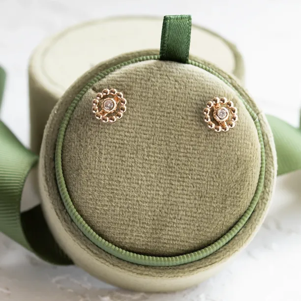 Close-up pair of FLOS flower stud earrings