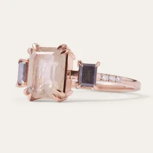 Vintage ring with rutilated quartz and salt and pepper diamonds FRANCI