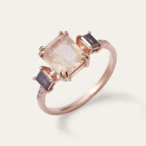 Vintage ring with rutilated quartz and salt and pepper diamonds FRANCI Thumbnail