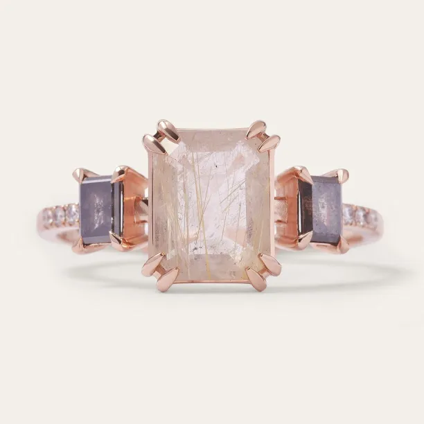 Vintage ring with rutilated quartz and salt and pepper diamonds FRANCI Image