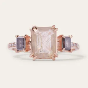 Vintage ring with rutilated quartz and salt and pepper diamonds FRANCI