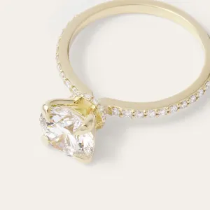 ARABELLA engagement ring with cushion-square lab grown diamond and diamond-set band, close detail