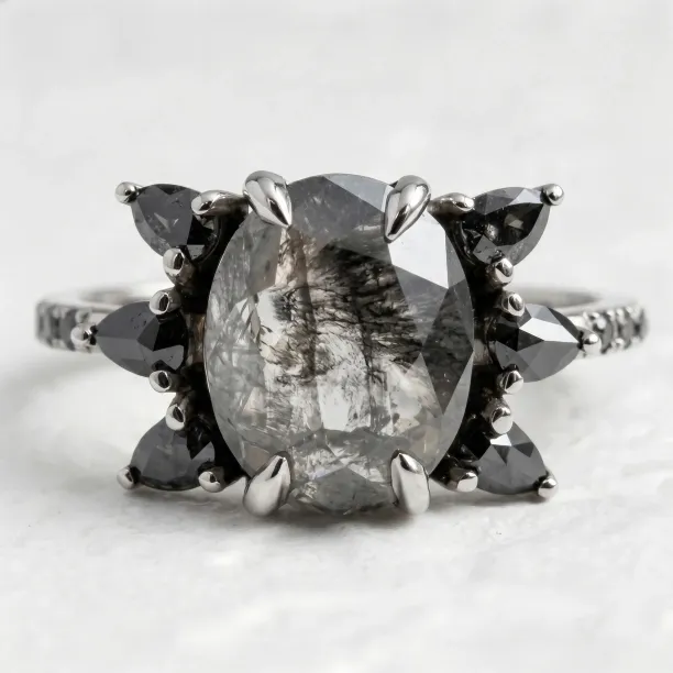 Gold unusual ring with salt´n´pepper diamonds BEEZEE Image