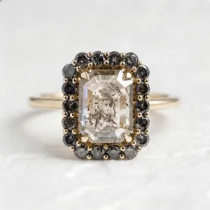 Emerald shape salt and pepper diamond ring LUCIA