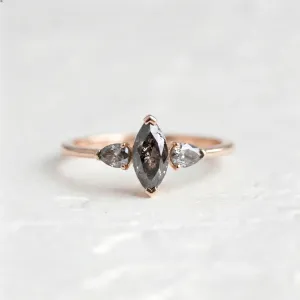 Unusual vintage engagement ring with salt and pepper diamonds RHEA