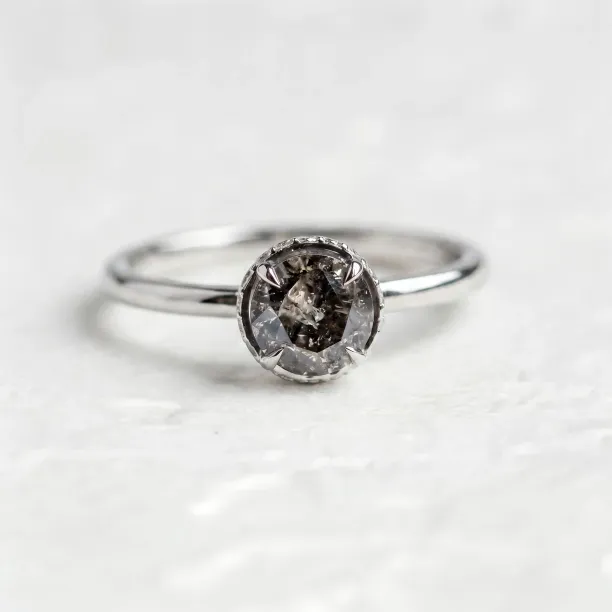 TANAQUIL engagement ring with salt and pepper diamonds in 14K gold