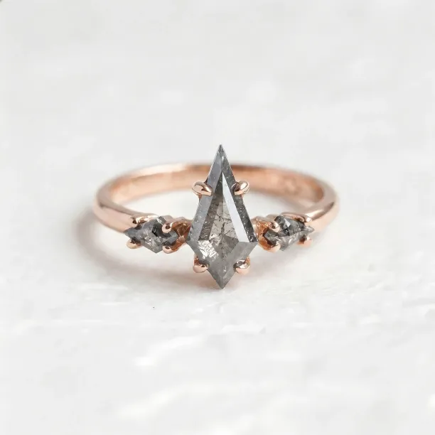Engagement ring with kite salt and pepper diamonds QUEST