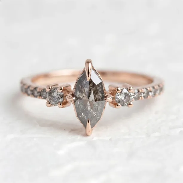 ROISIN vintage gold ring with a marquise salt and pepper diamond
