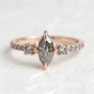 ROISIN vintage gold ring with a marquise salt and pepper diamond