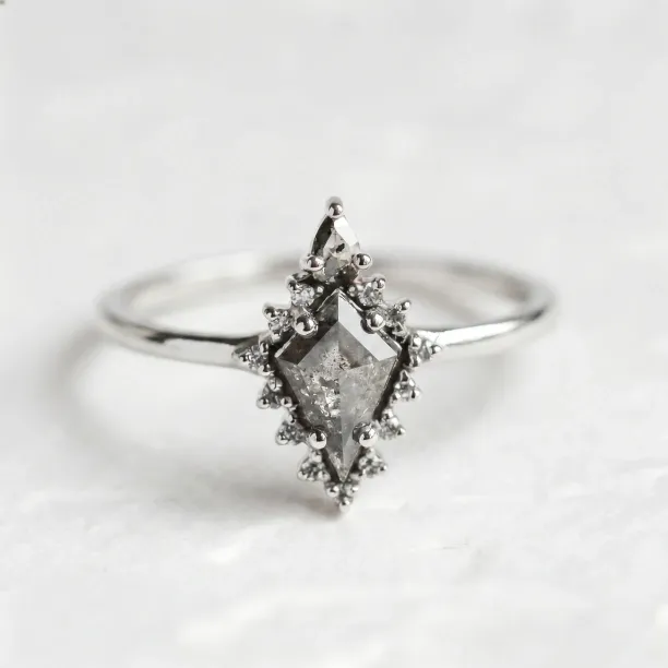 Halo unusual ring with salt'n'pepper diamonds DOMIZIO Image