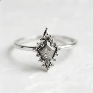 Halo unusual ring with salt'n'pepper diamonds DOMIZIO Thumbnail