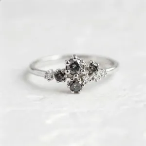 Unusual cluster ring with salt'n'pepper diamonds GEMBA Thumbnail