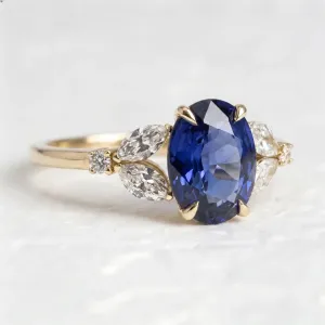 Vintage engagement ring with green sapphire and diamonds CADET Thumbnail
