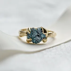 Gold ring with blue raw diamond and unusual rim SKY Thumbnail
