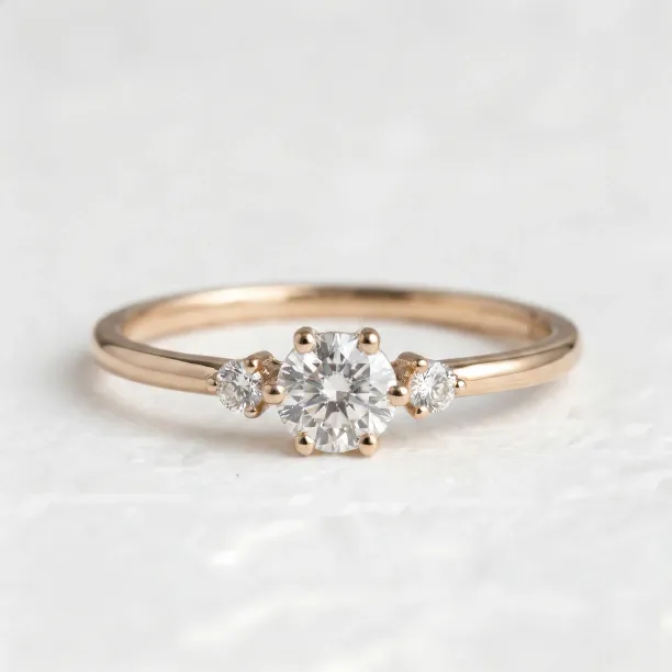 Close-up of the ALICIA gold engagement ring with three diamonds