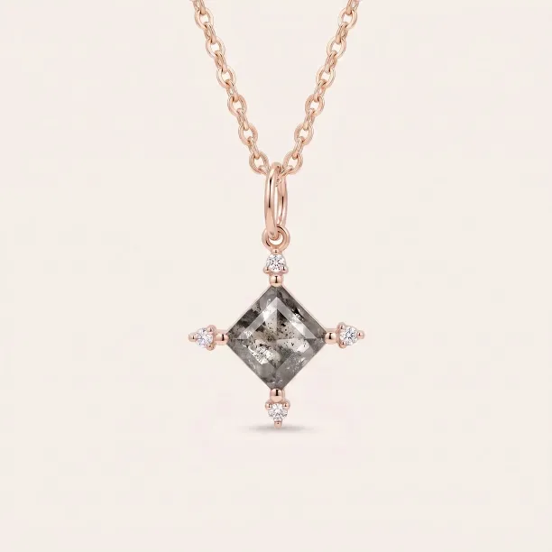 CRESSIDA salt and pepper diamond necklace with a geometric diamond pendant