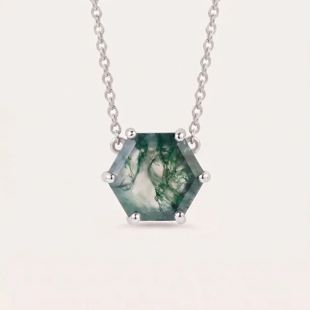 Gold pendant with hexagon moss agate ALISI Image
