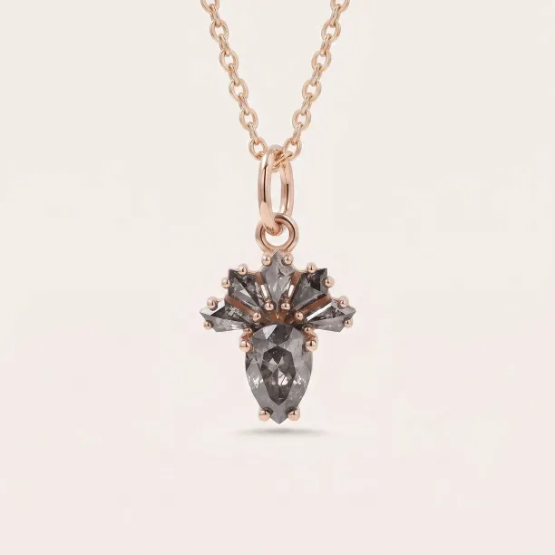 Salt and pepper diamond necklace LONIA with a distinctive gold pendant