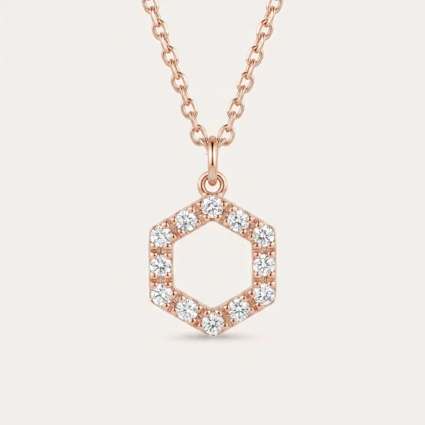 Zlatý náhrdelník MARION s hexagonovým přívěskem s lab-grown diamanty
