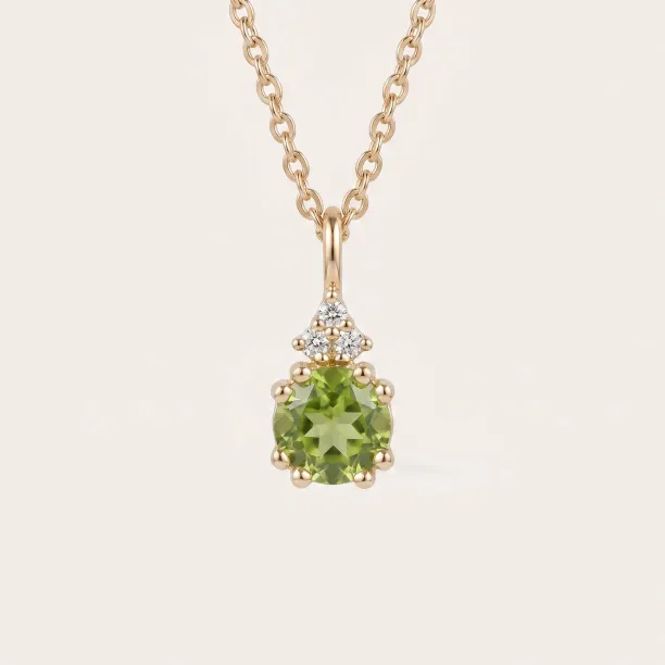Gold peridot and diamond pendant VERT on a chain