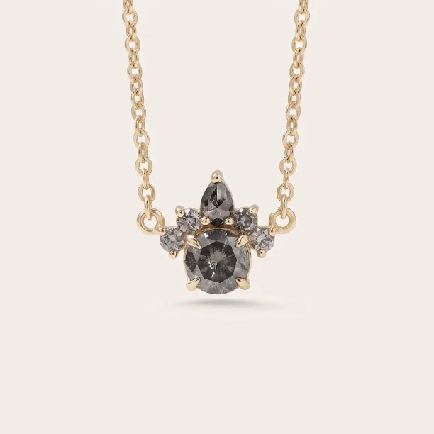 Gold necklace with salt and pepper diamonds ASTRAL, featuring a clustered pendant