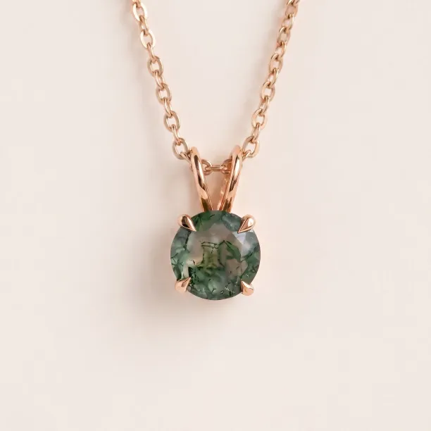 Gold necklace with round moss agate SIOBHAN Image