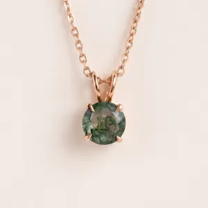 Gold necklace with round moss agate SIOBHAN Thumbnail