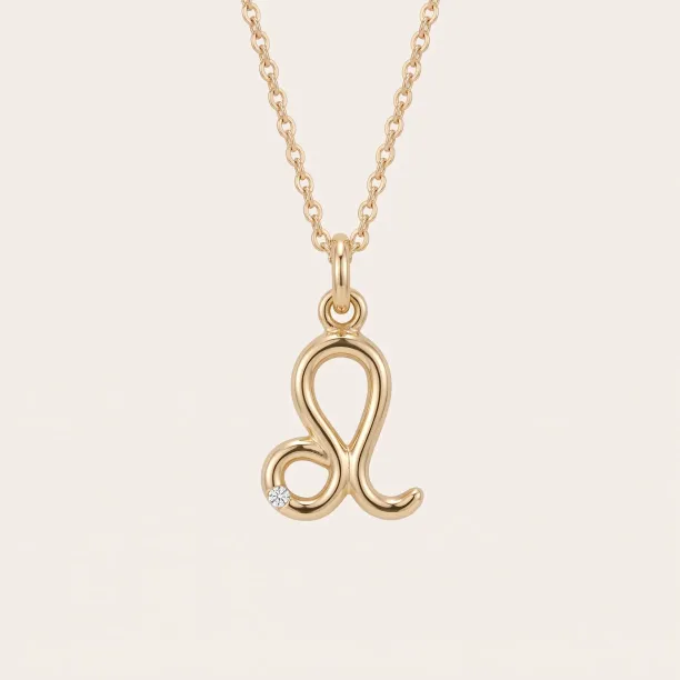 Leo zodiac necklace with a diamond pendant