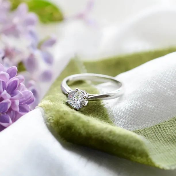 Angled view of the OLLA engagement ring with lab-grown diamond