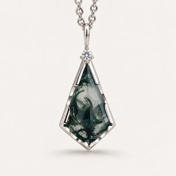 Moss agate pendant with diamond MATTIA