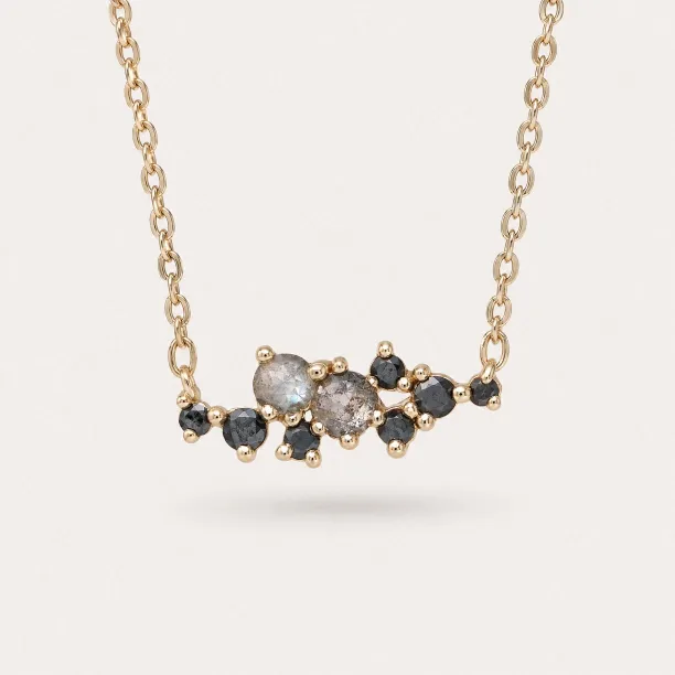Gold necklace with salt and pepper diamonds KLARI