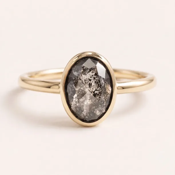 Gold ring with salt and pepper diamond BONNIE
