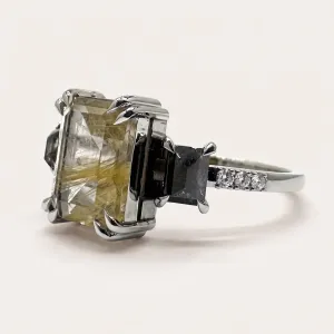 Vintage ring with rutilated quartz and salt and pepper diamonds FRANCI