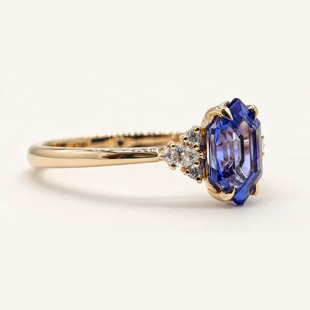 Hexagon tanzanite and diamond ring ELARA