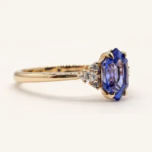 Hexagon tanzanite and diamond ring ELARA