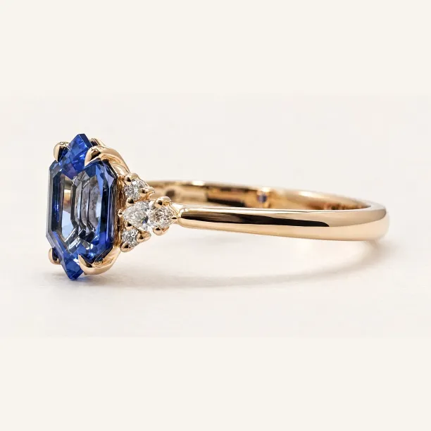 Hexagon tanzanite and diamond ring ELARA