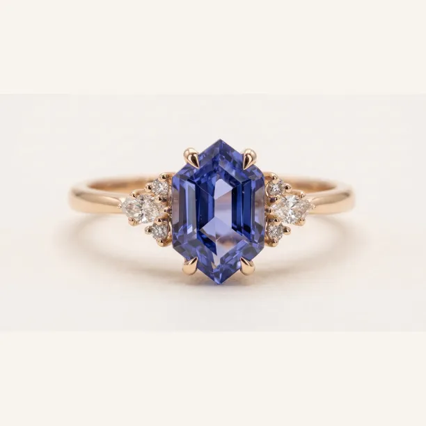 Hexagon tanzanite and diamond ring ELARA