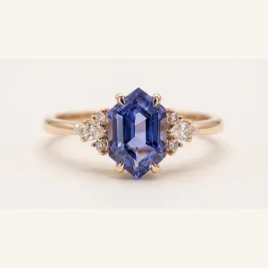 Hexagon tanzanite and diamond ring ELARA