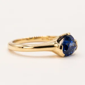 Gold ring with natural sapphire in half bezel setting SOREN