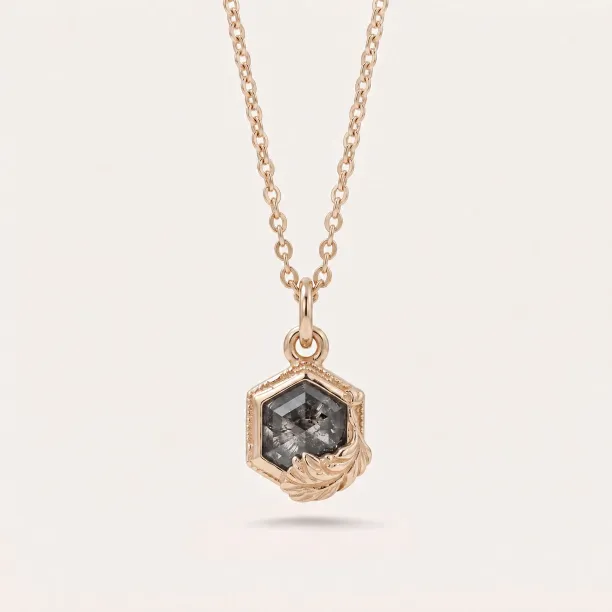 Gold pendant with salt and pepper hexagon diamond VESTA