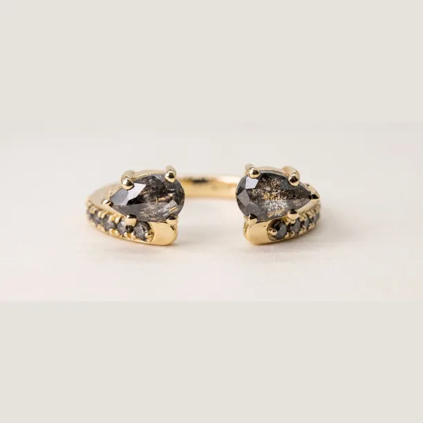 Gold open ring with salt and pepper diamonds FAYE
