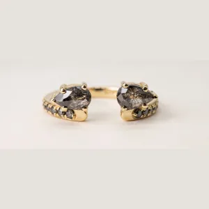 Gold open ring with salt and pepper diamonds FAYE
